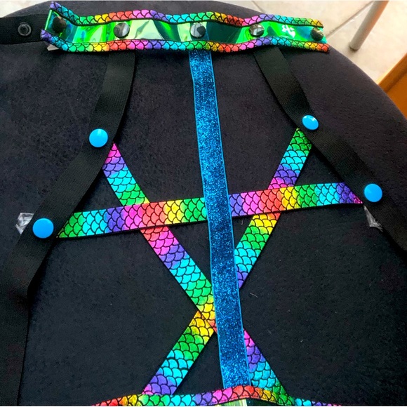 Mermaid Harness - Handmade - Multicolour - Holographic Choker - Size S -Costume - Picture 4 of 5